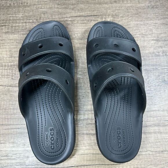 Crocs~Women’s~Black Two Strap Slides Open Toe Casual Comfort~Size 11 - Picture 6 of 10